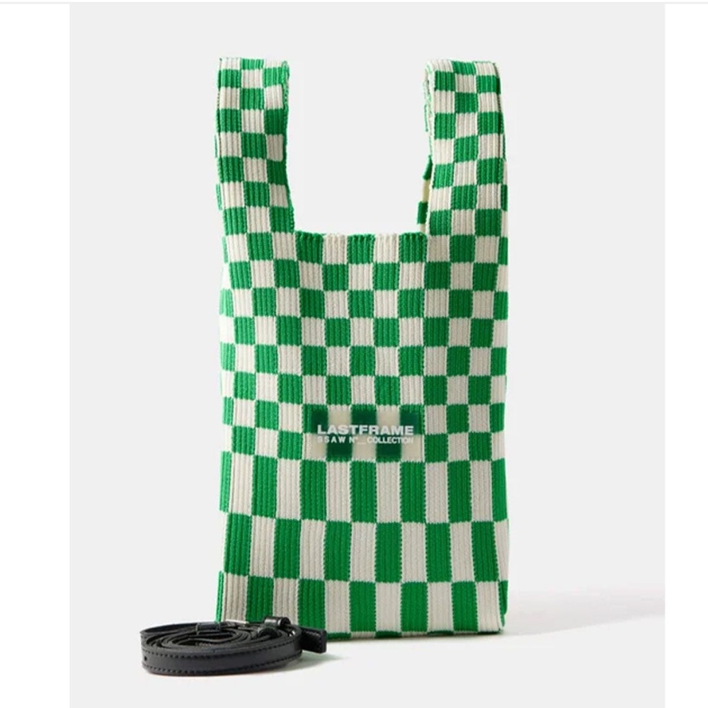 Last Frame small knit checkered tote bag